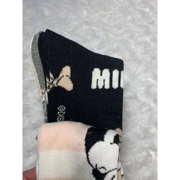 Disney Socks Minnie Mouse Women's Ankle 4 Pack Variety Pink Shimmer Black Gray - Picture 3 of 5